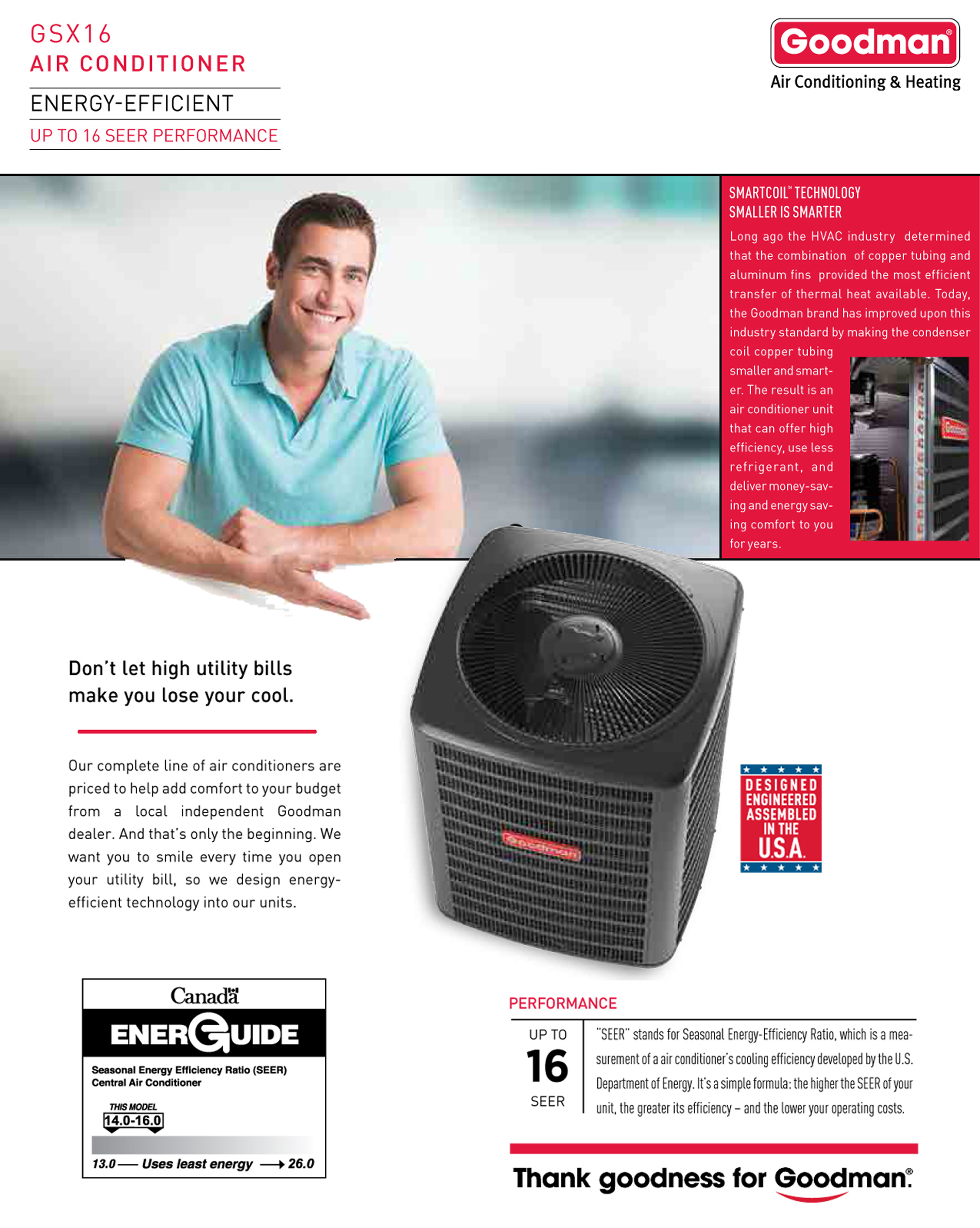 5 Ton Goodman 16 SEER Condenser GSX160601 (3302)(F)